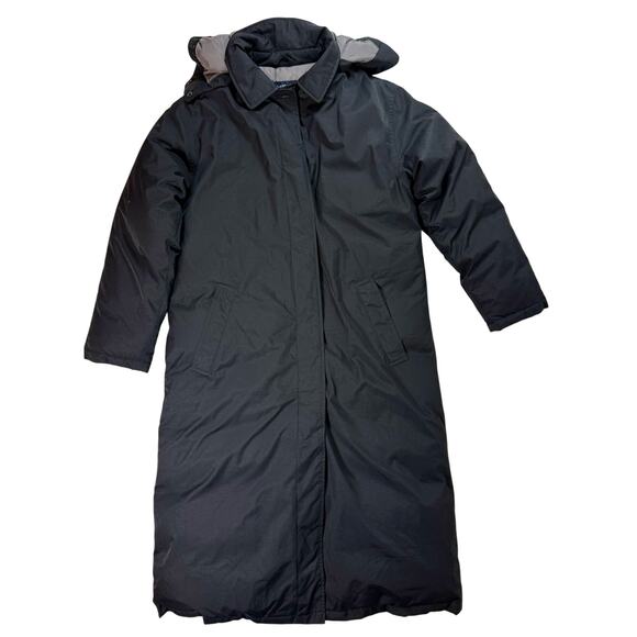 LAND'S END Long Down Coat Sz Medium 10-12 Removable Hood Jacket Parka Black - Picture 1 of 10